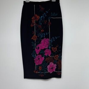 Tracy Reese Black Skirt with Pink and Blue Floral Design